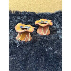 Vintage Handcrafted Ceramic Floral Candle Holders Small Decorative Pair
